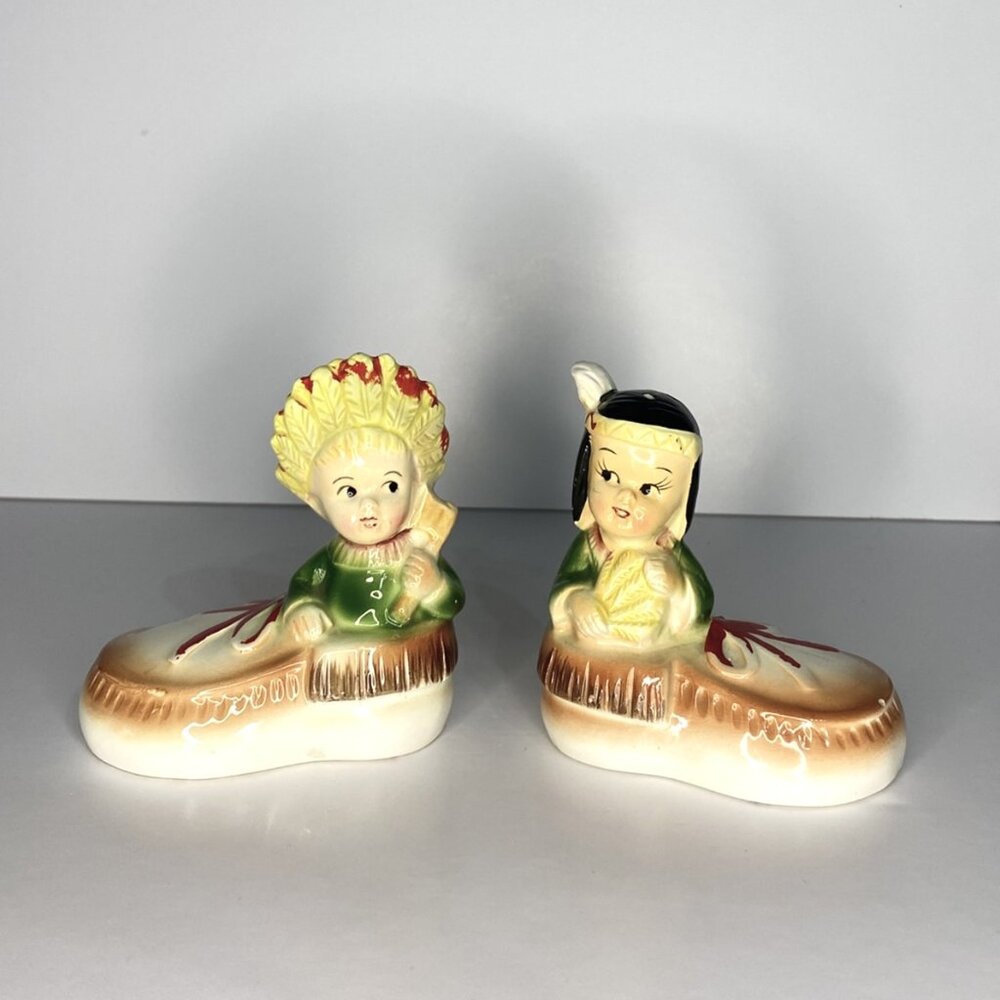 Indigenous Boy & Girl In Moccassins, Vintage